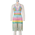 2020 summer hot selling beach dress sexy handmade crochet cut out tassel cover up dress