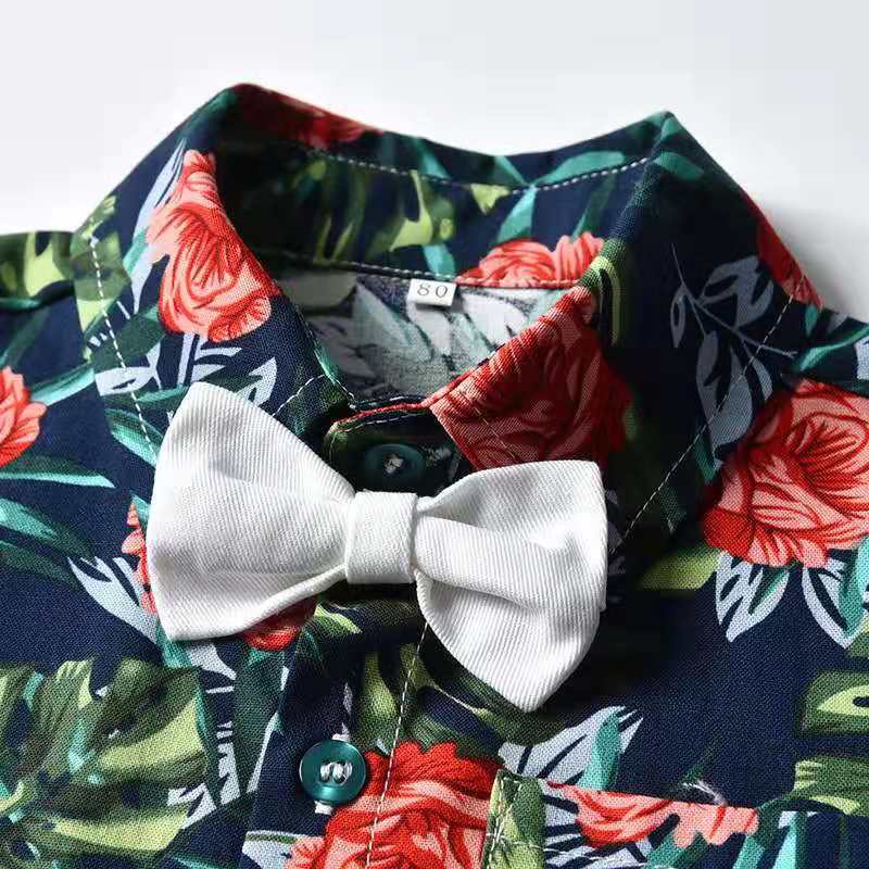 Amazon new spring/summer boys' leaf print short sleeve and shorts set - beach vacation style two-piece outfit