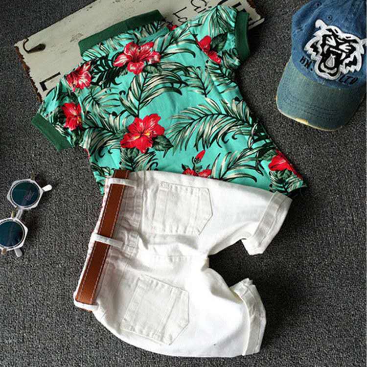 Boys' outfit  new baby t-shirt and shorts set - two-piece casual set for boys with free belt