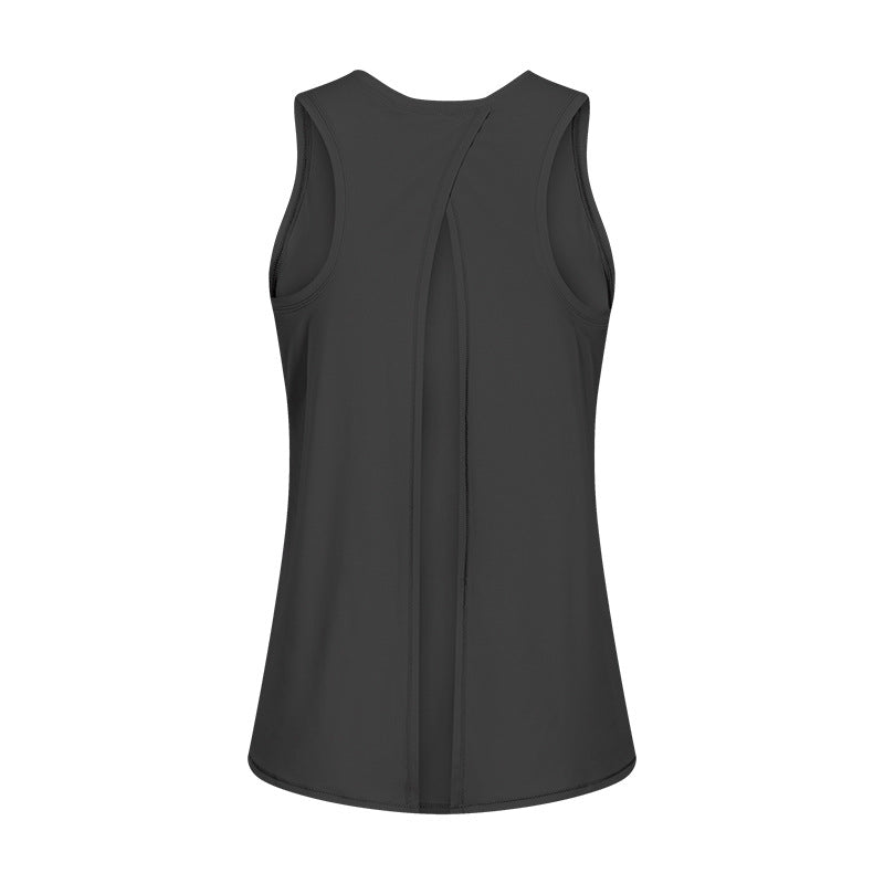 Spring/summer new arrival: barely-there feel, skin-friendly tie-up tank top - women's slit-back, loose-fit, breathable running sports cover-up s2027