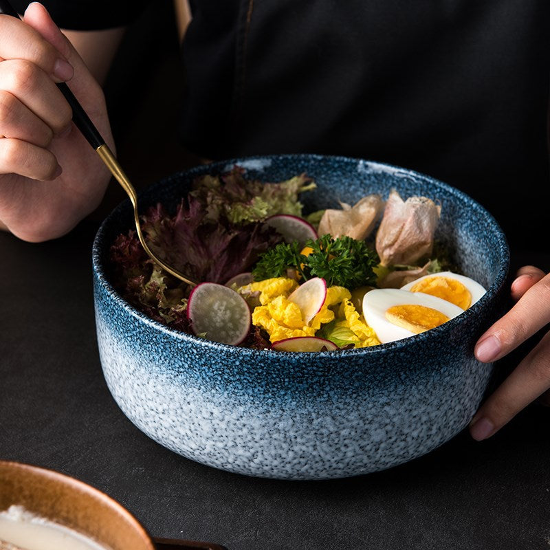 Japanese ceramic student dormitory instant noodle bowl single bowl and chopsticks large bowl for home restaurant soup bowl ramen manufacturer wholesale