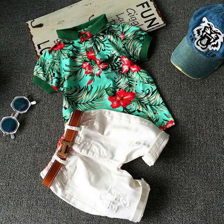 Boys' outfit  new baby t-shirt and shorts set - two-piece casual set for boys with free belt