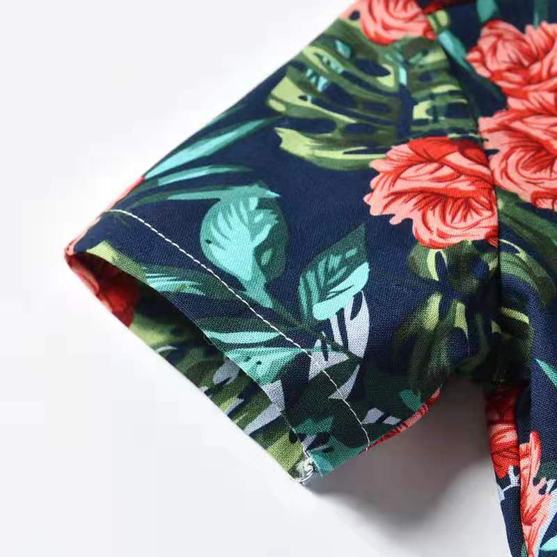 Amazon new spring/summer boys' leaf print short sleeve and shorts set - beach vacation style two-piece outfit