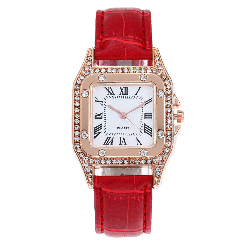 Manufacturer dropshipping wholesale fashion diamond-encrusted roman square women's watch women's watch belt quartz douyin popular model