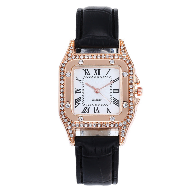 Manufacturer dropshipping wholesale fashion diamond-encrusted roman square women's watch women's watch belt quartz douyin popular model