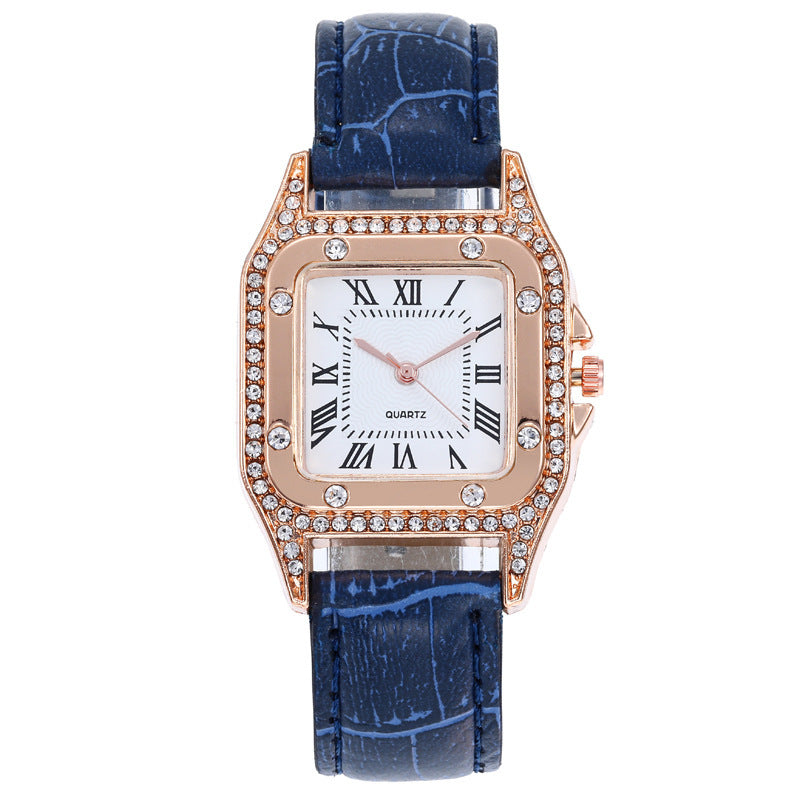 Manufacturer dropshipping wholesale fashion diamond-encrusted roman square women's watch women's watch belt quartz douyin popular model