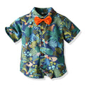 European and american new summer children's clothing bow tie floral shirt casual set wholesale ready stock baby suit