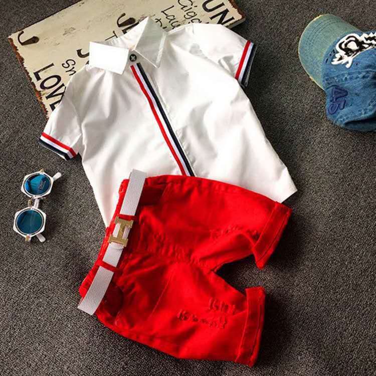 Boys' outfit  new baby t-shirt and shorts set - two-piece casual set for boys with free belt