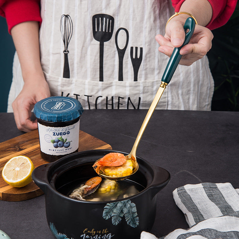 Chao bai creative ceramic stainless steel soup shell soup leakage colored glaze stainless steel 7cm hot pot spoon colander kitchenware soup spoon