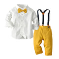 Children's clothing fall and winter new products boys white shirt stand collar long sleeves overalls pants suit gentleman babysuit wholesale