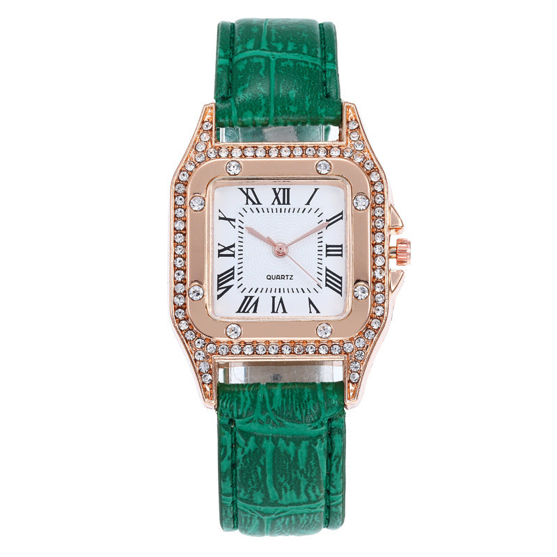 Manufacturer dropshipping wholesale fashion diamond-encrusted roman square women's watch women's watch belt quartz douyin popular model