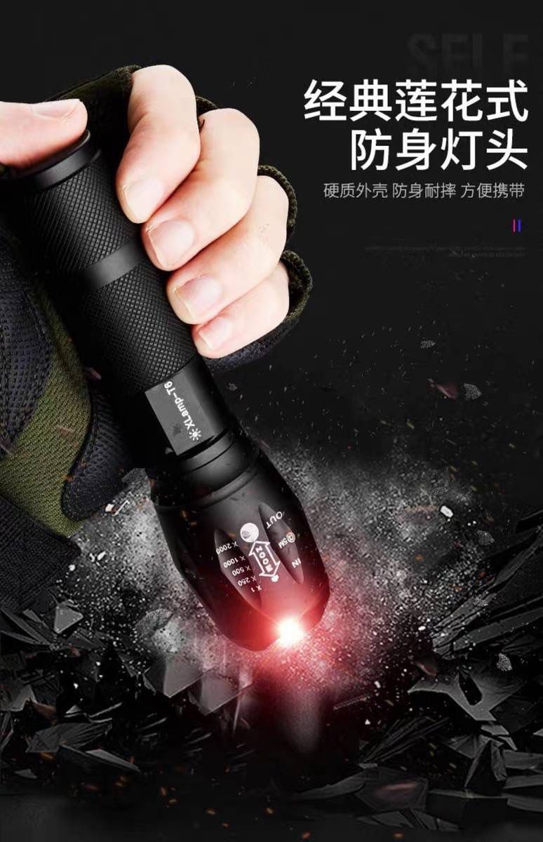 Built-in strong light long-distance flashlight manufacturer wholesale USB mobile phone charging 10W aluminum alloy multi-function T6 flashlight