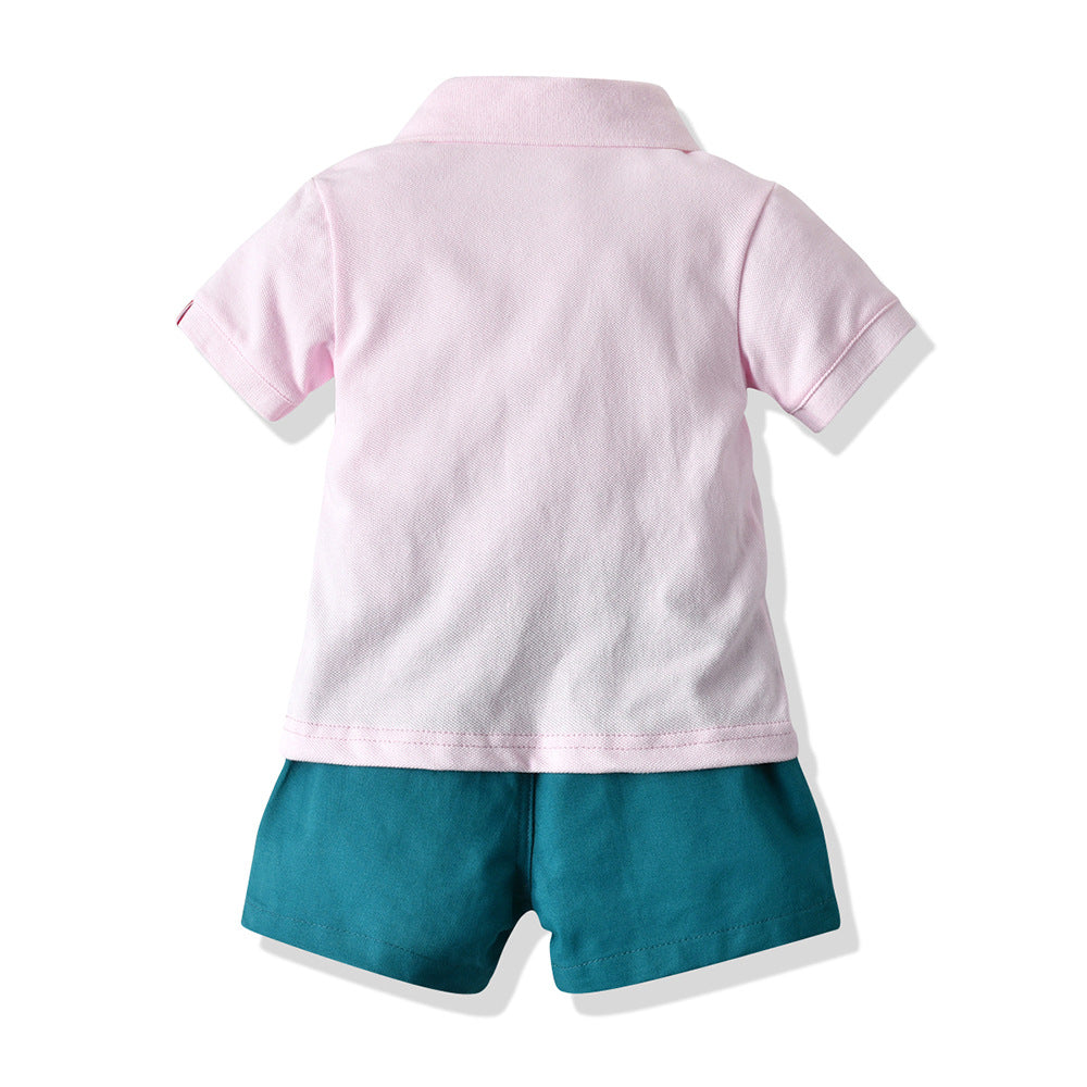 Summer new children's clothing set: pink polo shirt and shorts casual two-piece outfit - dropshipping available