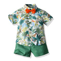 European and american new summer children's clothing bow tie floral shirt casual set wholesale ready stock baby suit