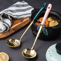 Chao bai creative ceramic stainless steel soup shell soup leakage colored glaze stainless steel 7cm hot pot spoon colander kitchenware soup spoon