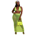 hot seller: 2020 summer new handmade knitted hollow-out beach cover-up sexy mesh see-through two-piece set