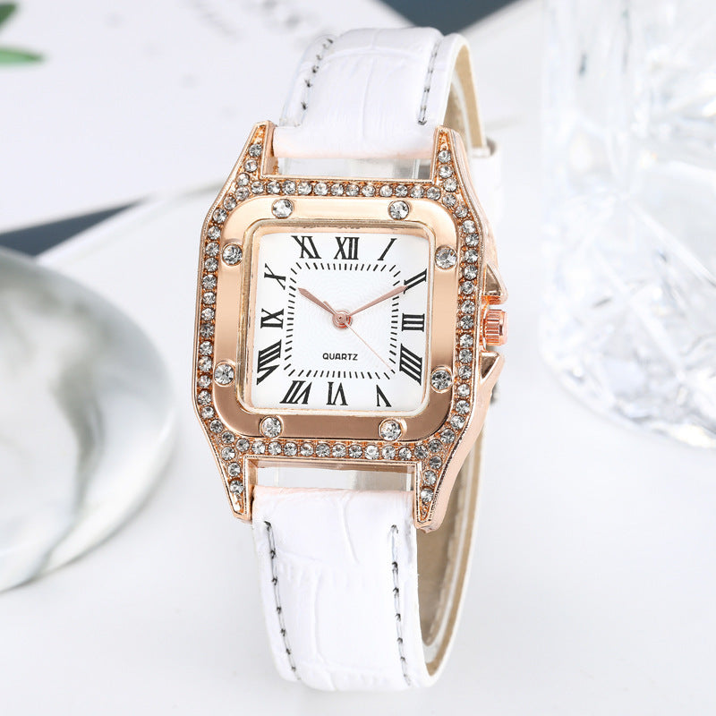 Manufacturer dropshipping wholesale fashion diamond-encrusted roman square women's watch women's watch belt quartz douyin popular model