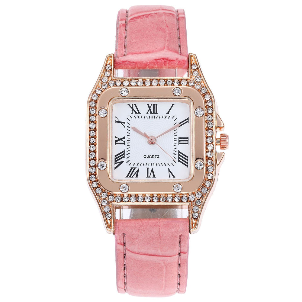 Manufacturer dropshipping wholesale fashion diamond-encrusted roman square women's watch women's watch belt quartz douyin popular model