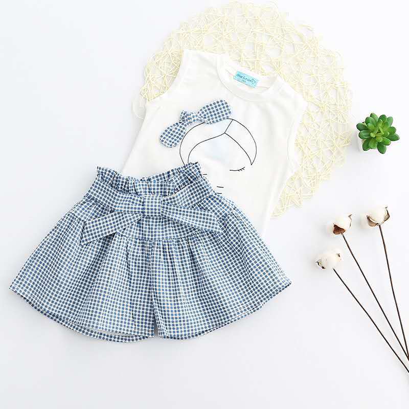 Girls' outfit korean style children's clothing girls' summer new fashionable lady sleeveless t-shirt + skirt pants set