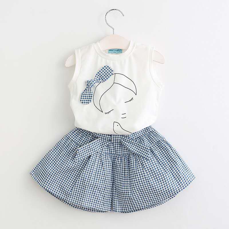 Girls' outfit korean style children's clothing girls' summer new fashionable lady sleeveless t-shirt + skirt pants set