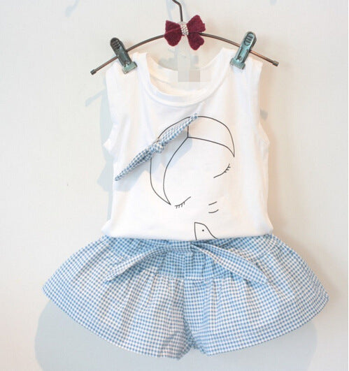 Girls' outfit korean style children's clothing girls' summer new fashionable lady sleeveless t-shirt + skirt pants set