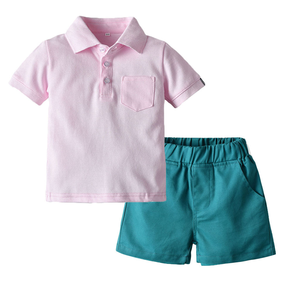 Summer new children's clothing set: pink polo shirt and shorts casual two-piece outfit - dropshipping available