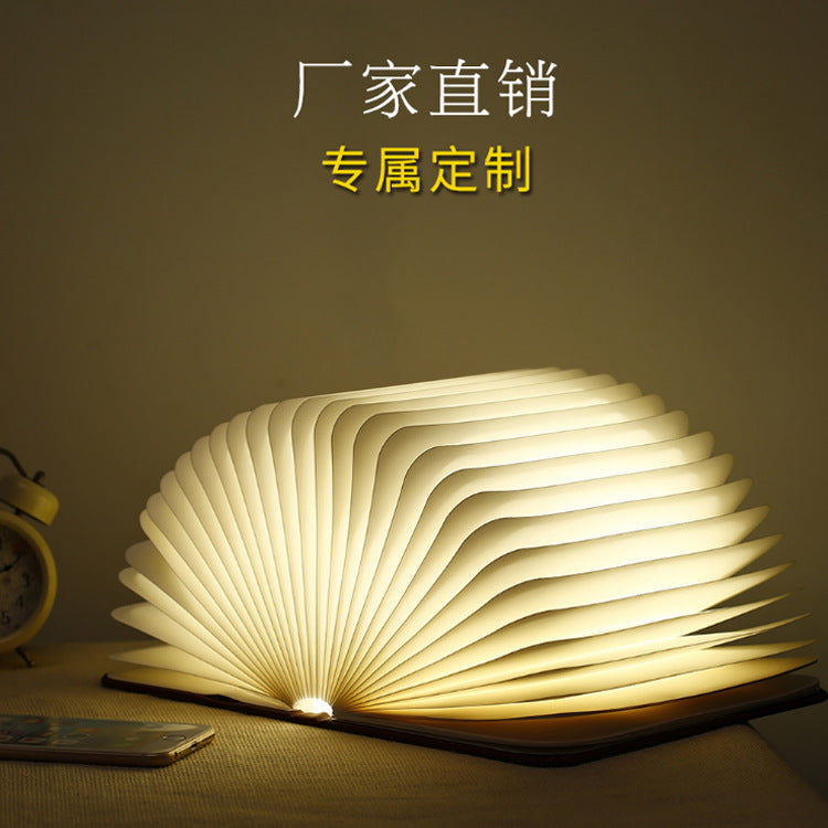 wooden creative foldable book lamp usb wood grain leather colorful page turning night light supports dropshipping