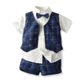 K-stylesummernew arrivalchildren's clothing boys short-sleeved suitk-stylegentleman three-piece setin stock wholesalebaby suit