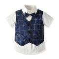 K-stylesummernew arrivalchildren's clothing boys short-sleeved suitk-stylegentleman three-piece setin stock wholesalebaby suit