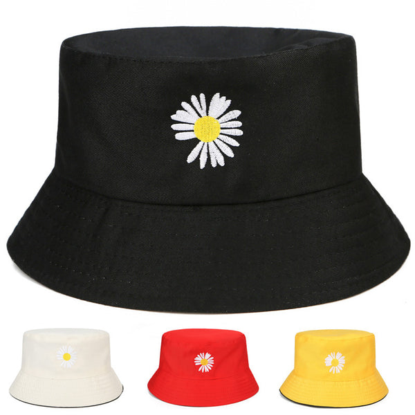 Daisy bucket hat Korean version double-sided embroidery basin hat fashionable versatile sunshade sunscreen hat printed with various words logo