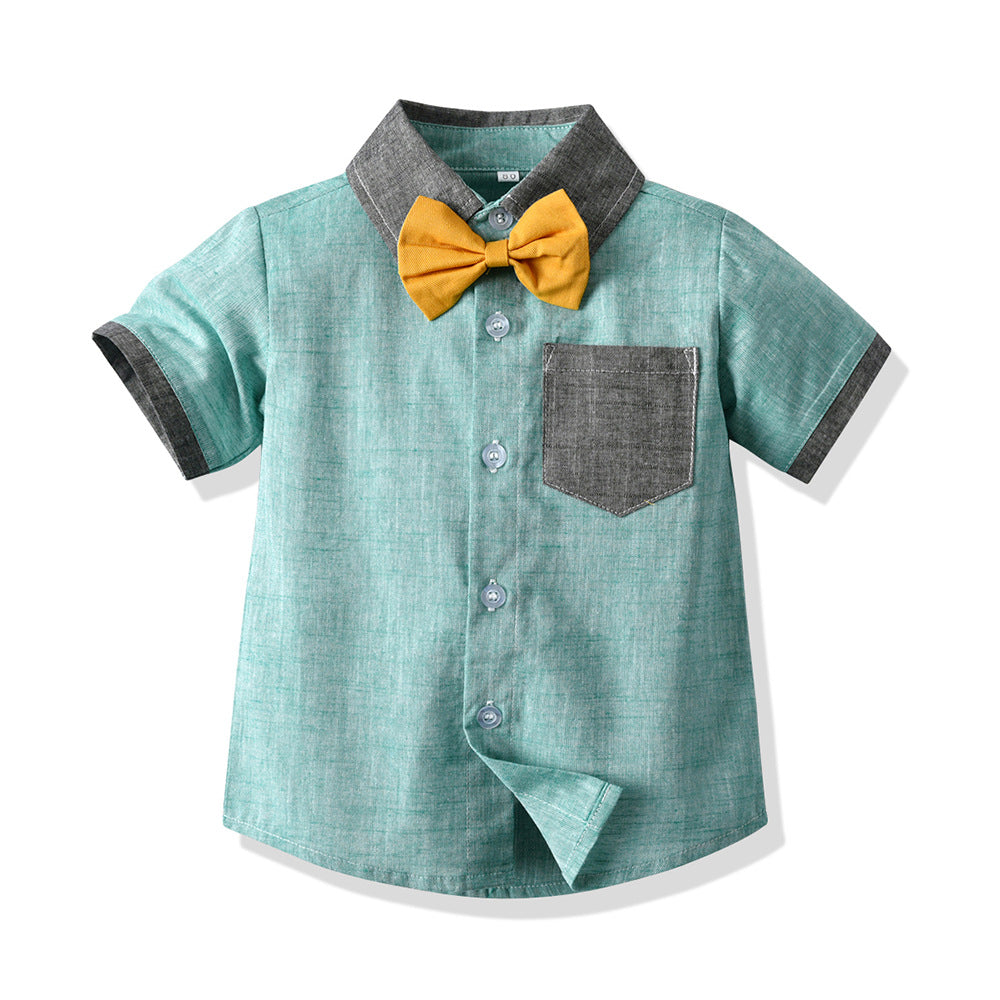 Spring/summer new arrivals: boys' color block short sleeve tee & shorts set - trendy kids' clothing, ready stock wholesale