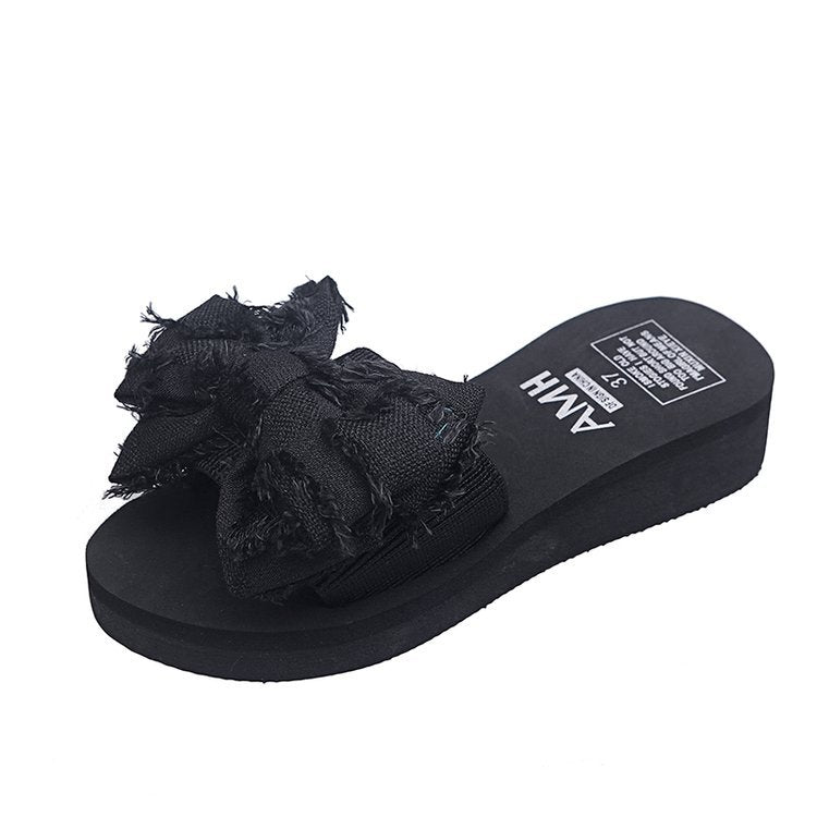 Thick sole sandals wedge heel women's fashionsummernew arrivalk-style slippers outwear high heel sandals and slippers platform shoes bottom bows