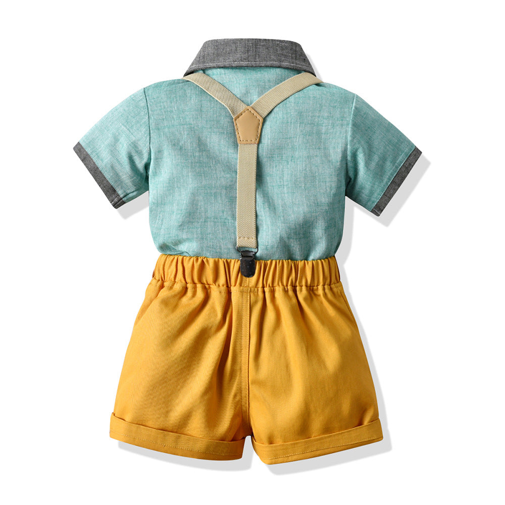 Spring/summer new arrivals: boys' color block short sleeve tee & shorts set - trendy kids' clothing, ready stock wholesale