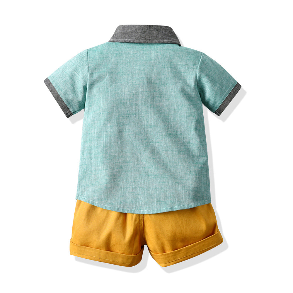 Spring/summer new arrivals: boys' color block short sleeve tee & shorts set - trendy kids' clothing, ready stock wholesale