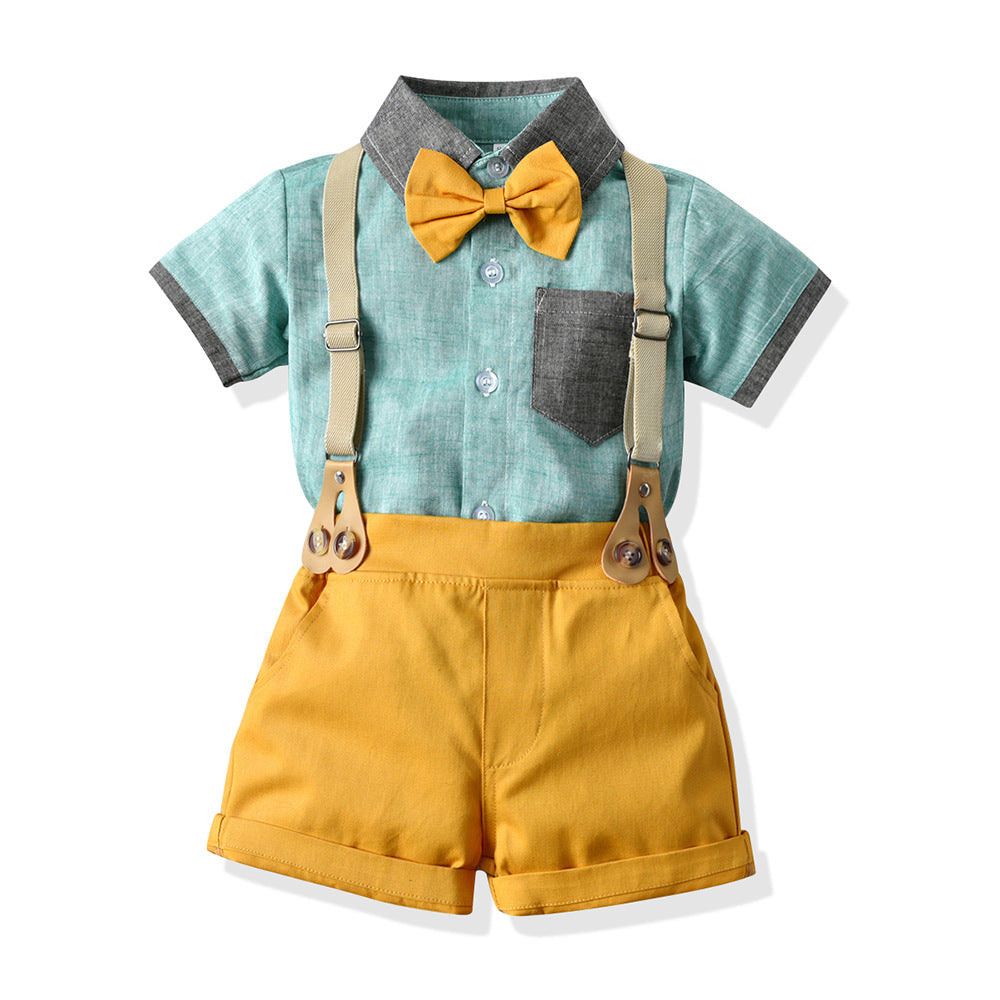 Spring/summer new arrivals: boys' color block short sleeve tee & shorts set - trendy kids' clothing, ready stock wholesale