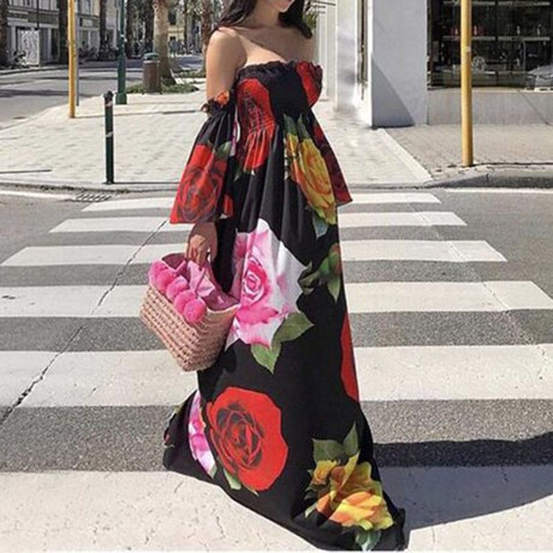 summer european and american sexy bandeau print maxi dress - export quality for , , and  - cross-border women's apparel