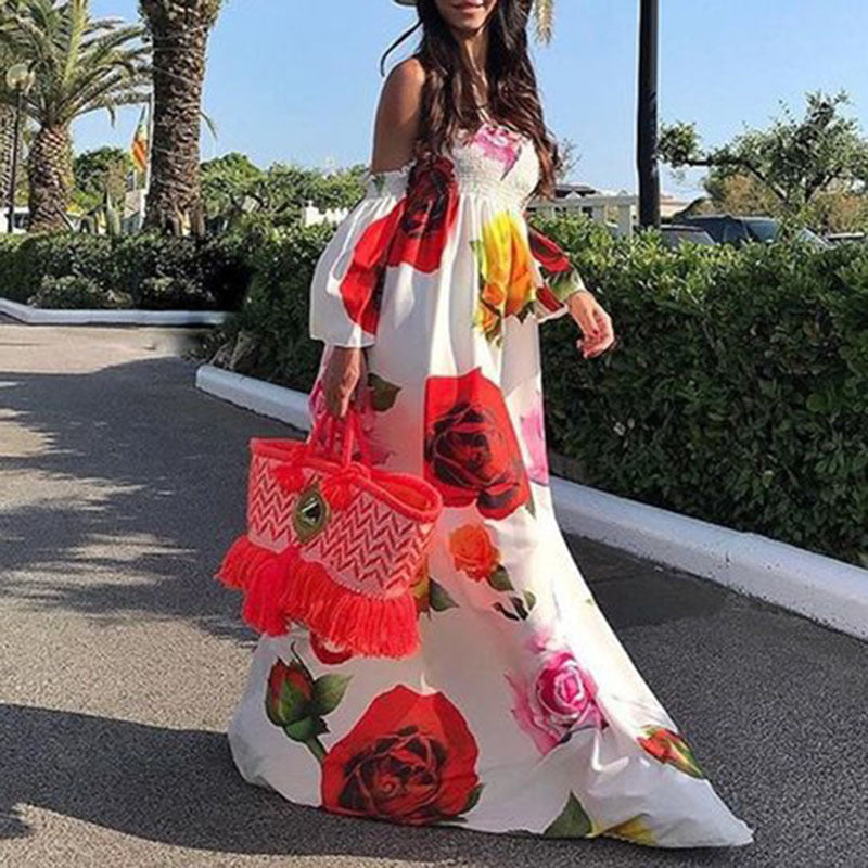 summer european and american sexy bandeau print maxi dress - export quality for , , and  - cross-border women's apparel