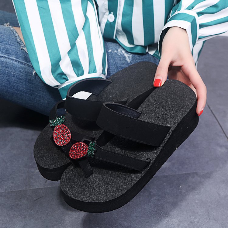 Women's outerwear sandals & slippers - 2024 summer new arrivals: high-heeled slip-on wedge sandals, rhinestone pineapple open-toe sandals - dropshipping available