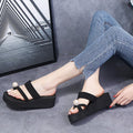 K-style women's 2024new arrival high-heeled women's slippers thick soleplatform shoes pearl toe slippers fashionoutwear flip-flops cool k-style