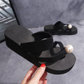 K-style women's 2024new arrival high-heeled women's slippers thick soleplatform shoes pearl toe slippers fashionoutwear flip-flops cool k-style