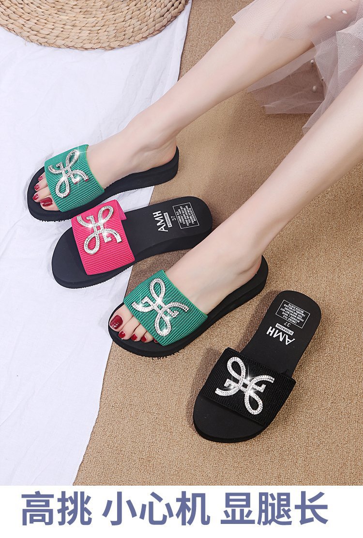 exclusive supply guangzhou 2024 new rhinestone sandals women's slippers summer flat heel wedge open toe women's slippers