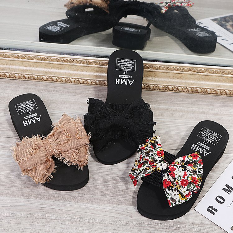 Thick sole sandals wedge heel women's fashionsummernew arrivalk-style slippers outwear high heel sandals and slippers platform shoes bottom bows