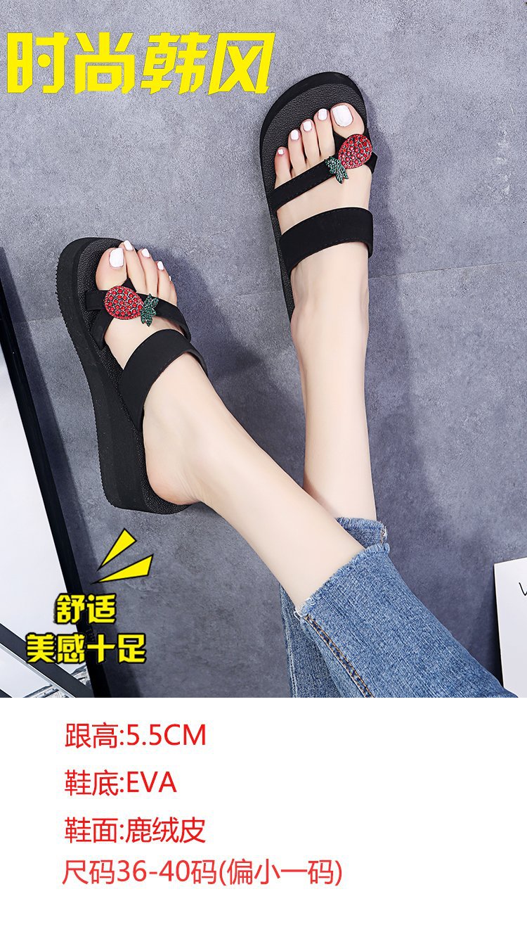 Women's outerwear sandals & slippers - 2024 summer new arrivals: high-heeled slip-on wedge sandals, rhinestone pineapple open-toe sandals - dropshipping available