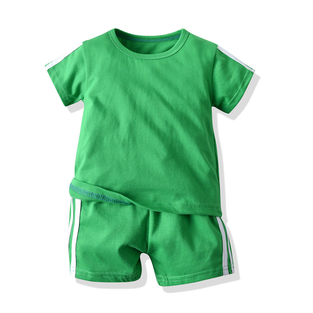 New arrivals: children's summer short-sleeve and shorts sets - candy colors, casual style, crew neck. wholesale available, ready to ship