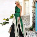 spring/summer new women's clothing  foreign trade style color block off-shoulder printed dress slim fit maxi dress