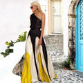 spring/summer new women's clothing  foreign trade style color block off-shoulder printed dress slim fit maxi dress