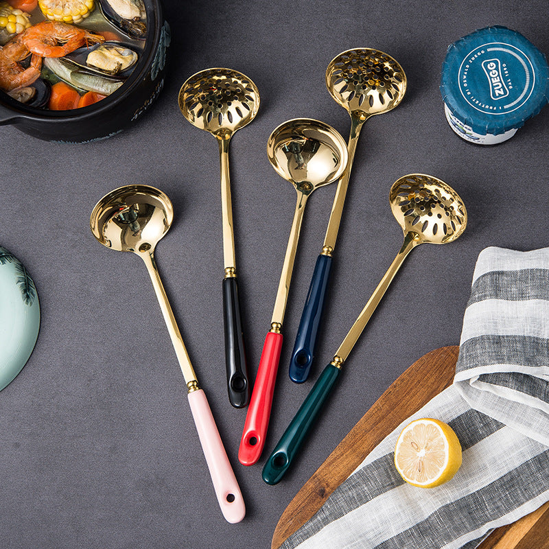 Chaobai source factory stainless steel spoon soup drain emerald ceramic stainless steel kitchen for home hot pot spoon colander