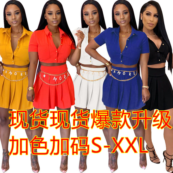 H010   Independent Station Source Sexy Cute Short Sleeve Short Skirt Set Ladies