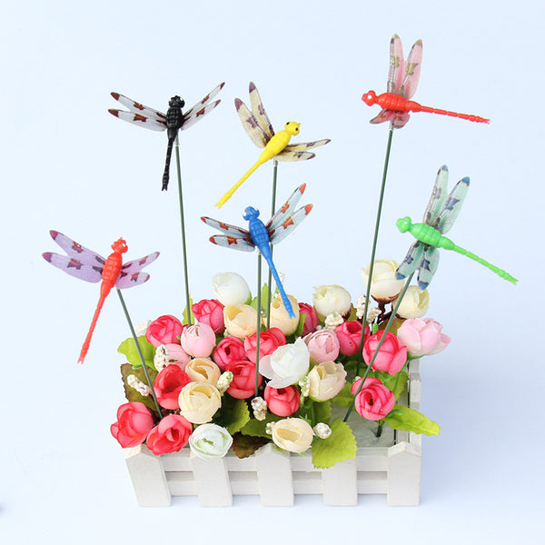 6CM flower dragonfly plug rod decoration, dining table decoration garden plug rod butterfly dragonfly 3D three-dimensional simulation dragonfly manufacturer