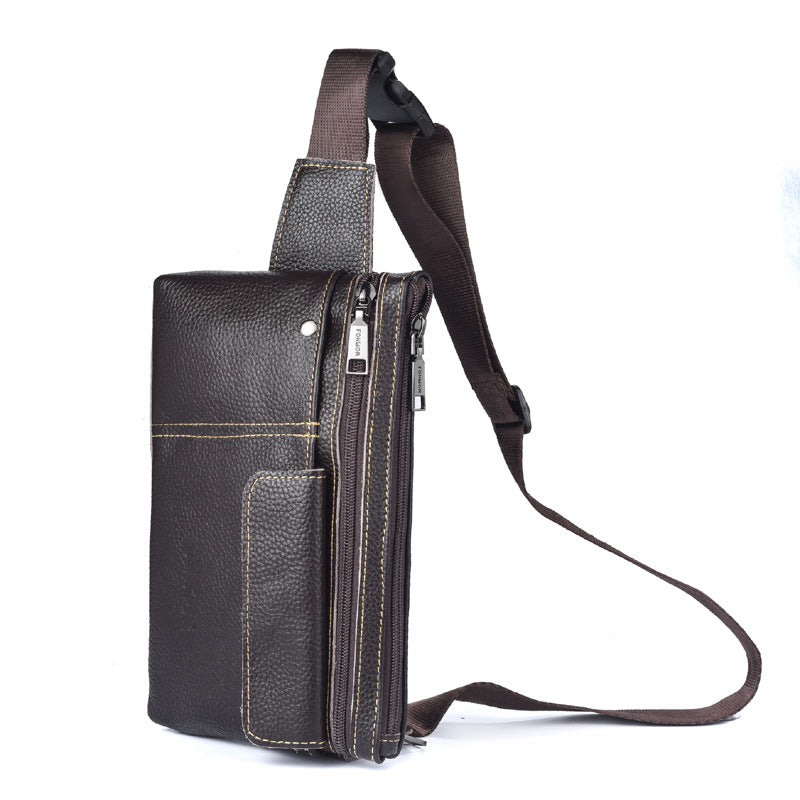 DEABOLAR new men's first-layer cowhide breast bag sports fanny pack multi-function mobile phone messenger bag delivery